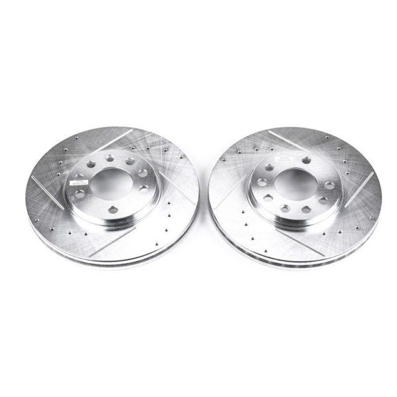 Saab 9-3 Brake Rotors (2) - Front - PowerStop - Evolution Drilled & Slotted - Silver - `99-`03
