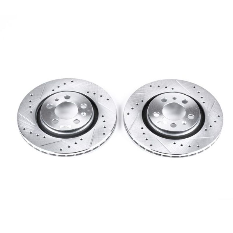 Volkswagen Beetle Brake Rotors (2) - Front - PowerStop - Evolution Drilled & Slotted - Silver - `98-`06