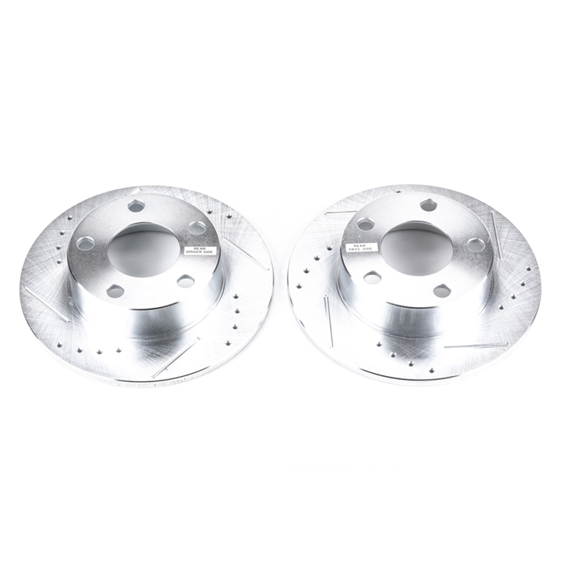 Audi A6 Quattro Brake Rotors (2) - Rear - PowerStop - Evolution Drilled & Slotted - Silver - `98-`01