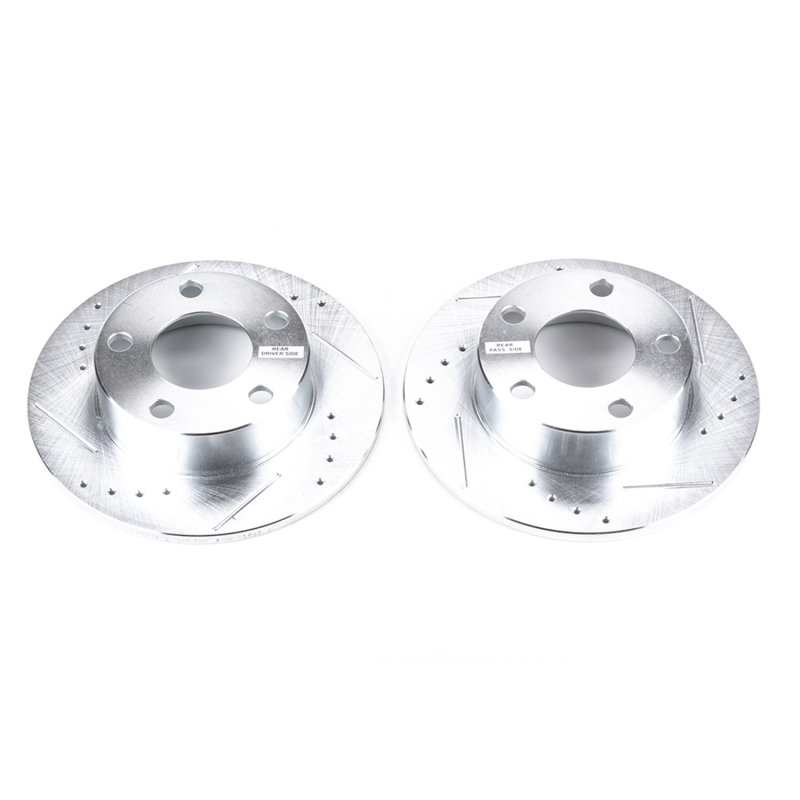 Audi A6 Quattro Brake Rotors (2) - Rear - PowerStop - Evolution Drilled & Slotted - Silver - `98-`01
