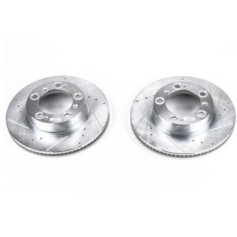 Porsche Boxster Brake Rotors (2) - Front - PowerStop - Evolution Drilled & Slotted - Silver - `97-`04