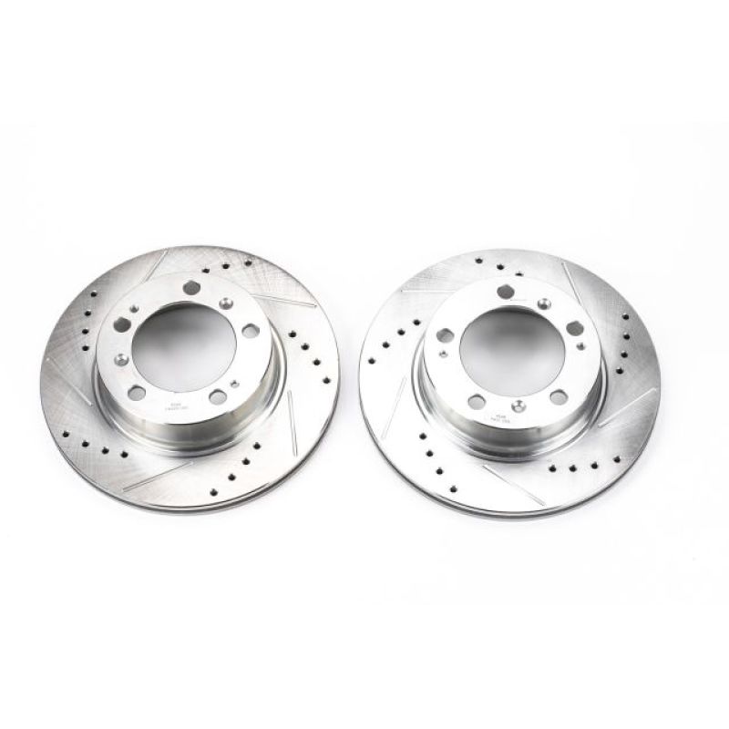 Porsche Boxster Brake Rotors (2) - Rear - PowerStop - Evolution Drilled & Slotted - Silver Zinc - `97-`04