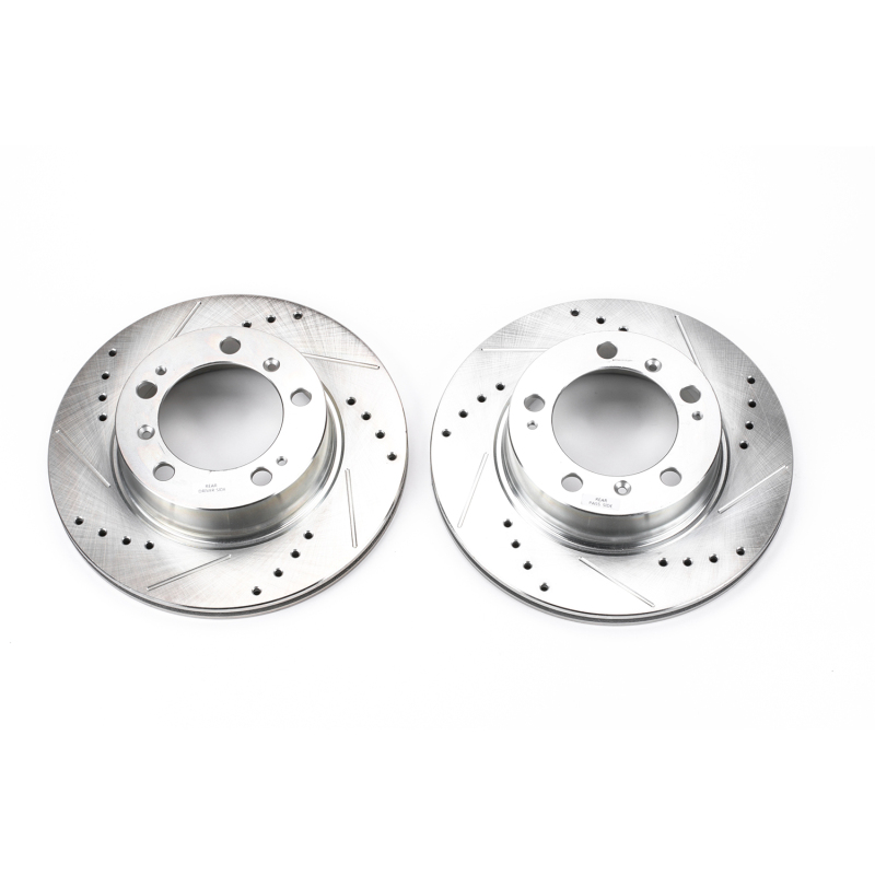 Porsche Boxster Brake Rotors (2) - Rear - PowerStop - Evolution Drilled & Slotted - Silver Zinc - `97-`04