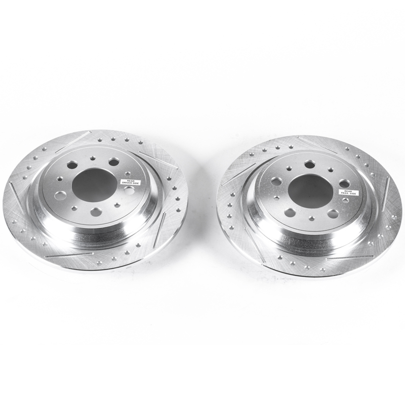 Volvo S70 Brake Rotors (2) - Rear - PowerStop - Evolution Drilled & Slotted - Silver - `99-`00