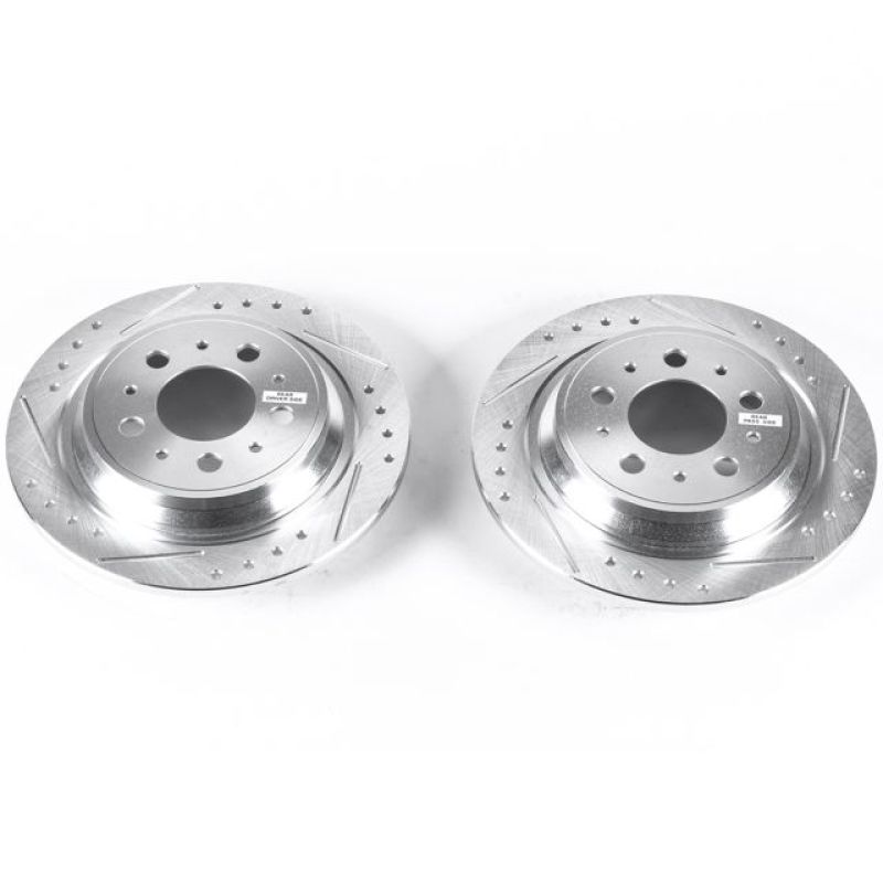 Volvo S70 Brake Rotors (2) - Rear - PowerStop - Evolution Drilled & Slotted - Silver - `99-`00