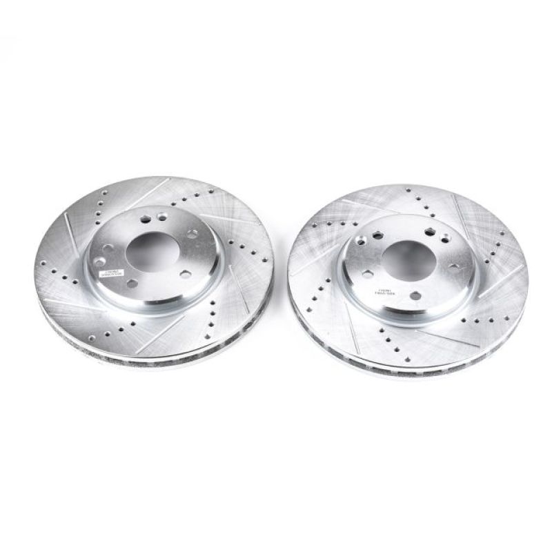 Mercedes-Benz CLK350 Brake Rotors (2) - Front - PowerStop - Drilled & Slotted - Silver - `06-`09 Mercedes-Benz CLK350 Brake Rotors (2) - Front - PowerStop - Drilled & Slotted - Silver - `06-`09