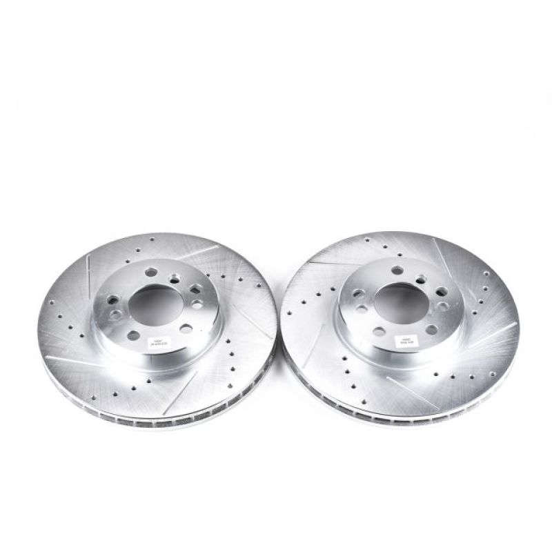 BMW X5 Brake Rotors (2) - Front - PowerStop - Evolution Drilled & Slotted Zinc Plated - Silver - `00-`06 BMW X5 Brake Rotors (2) - Front - PowerStop - Evolution Drilled & Slotted Zinc Plated - Silver - `00-`06