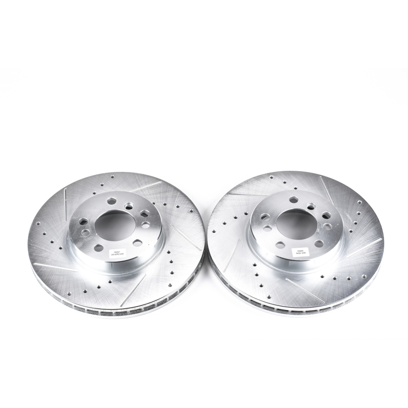 BMW X5 Brake Rotors (2) - Front - PowerStop - Evolution Drilled & Slotted Zinc Plated - Silver - `00-`06