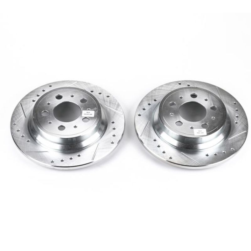 Volvo S60 Brake Rotors (2) - Rear - PowerStop - Evolution Drilled & Slotted Rotors - Silver - `01-`09