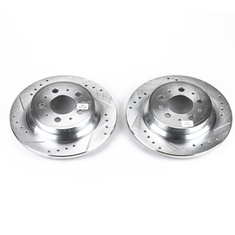 Volvo S60 Brake Rotors (2) - Rear - PowerStop - Evolution Drilled & Slotted Rotors - Silver - `01-`09