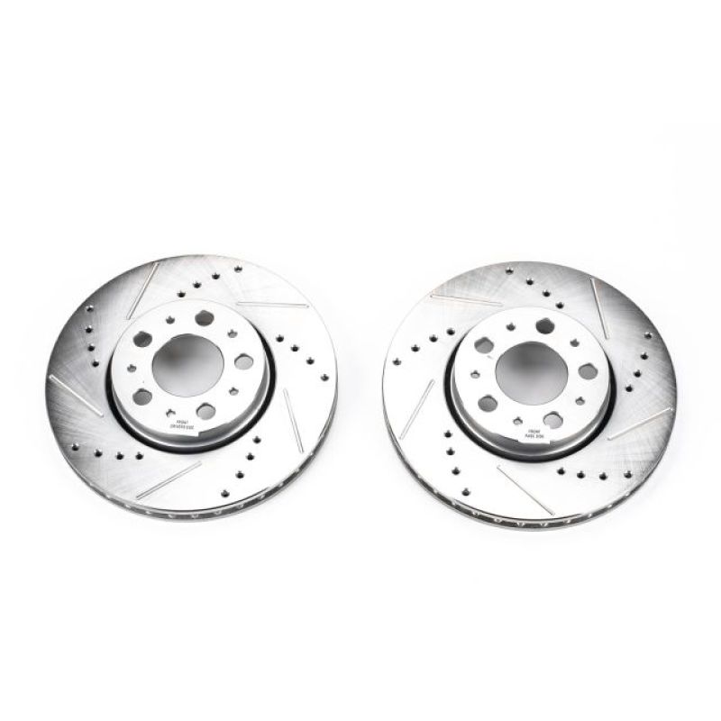 Volvo S60 Brake Rotors (2) - Front - PowerStop - Evolution Drilled & Slotted Rotors - Silver - `01-`07