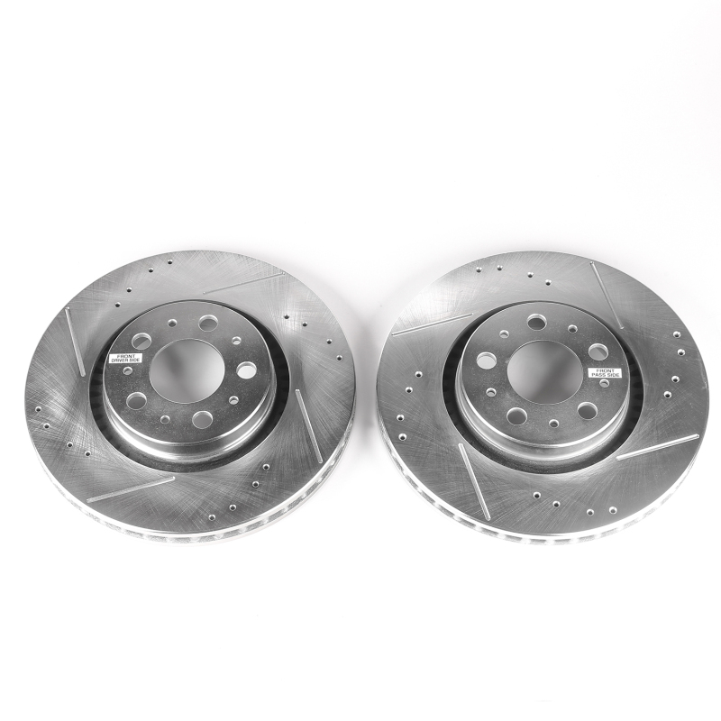 Volvo S60 Brake Rotors (2) - Front - PowerStop - Evolution Drilled & Slotted - Silver - `01-`09