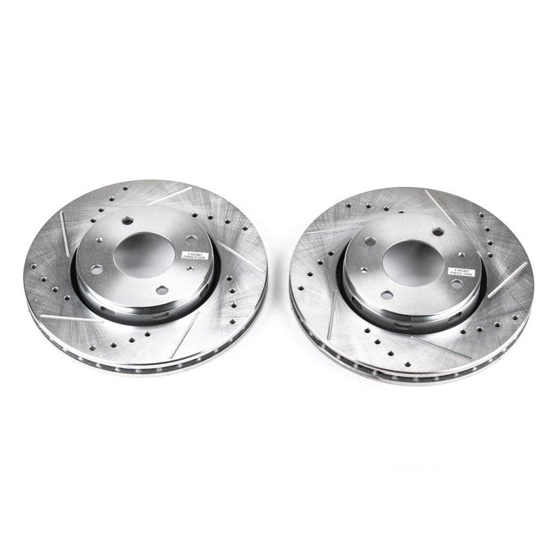 Volvo S40 Brake Rotors (2) - Front - PowerStop - Evolution Drilled & Slotted - Silver - `00-`04