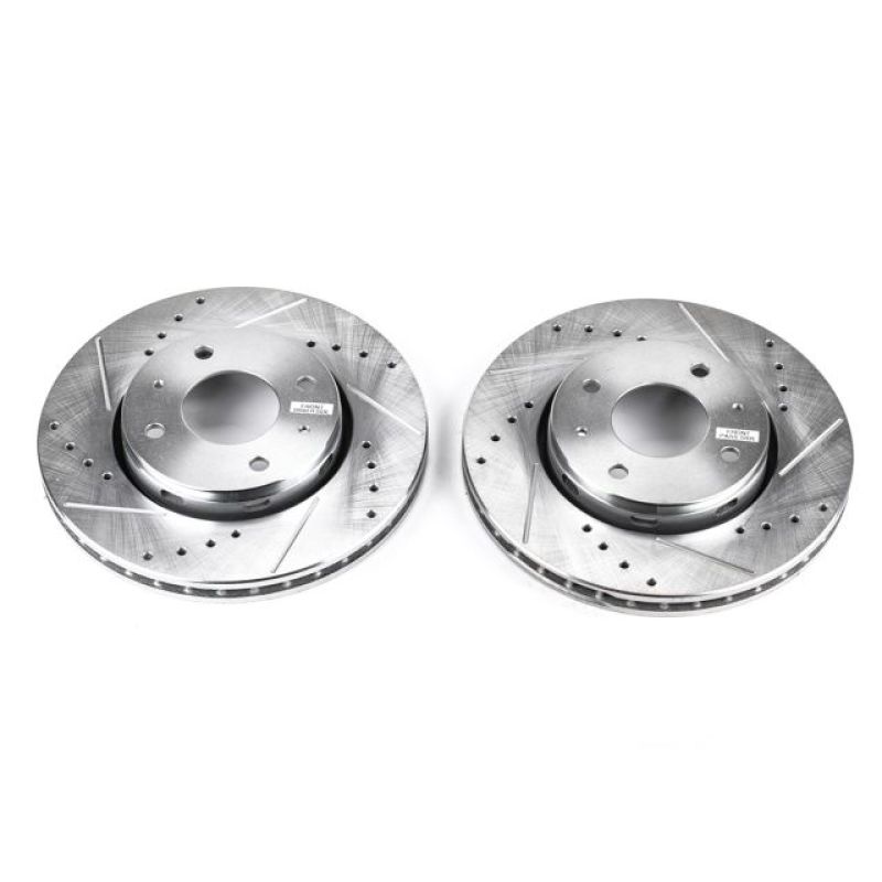 Volvo S40 Brake Rotors (2) - Front - PowerStop - Evolution Drilled & Slotted - Silver - `00-`04