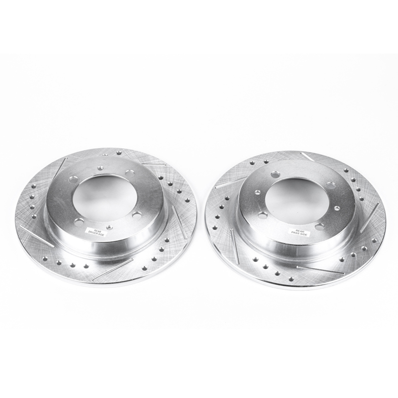 Volvo S40 Brake Rotors (2) - Rear - PowerStop - Evolution Drilled & Slotted - Silver - `00-`04