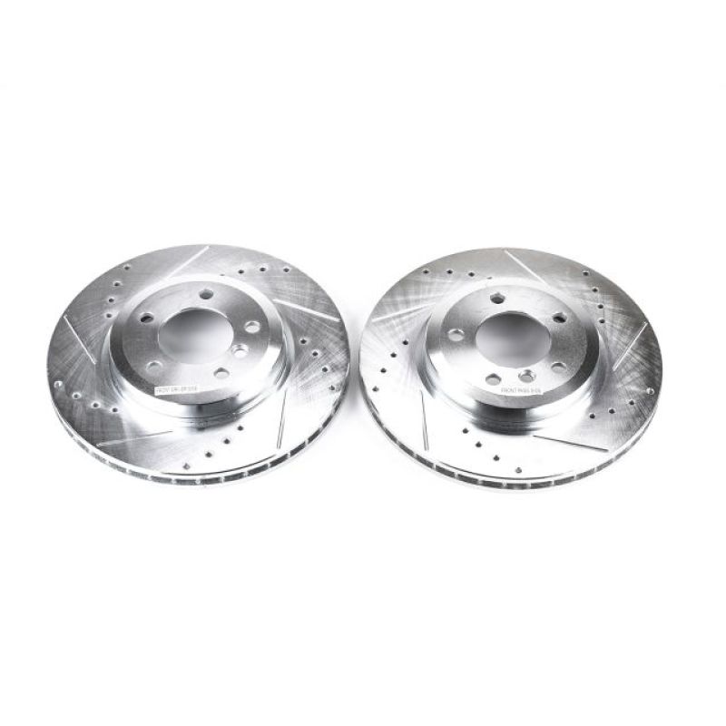 BMW 3 Series Brake Rotors (2) - Front - PowerStop - Evolution Drilled & Slotted - Silver - `01-`06