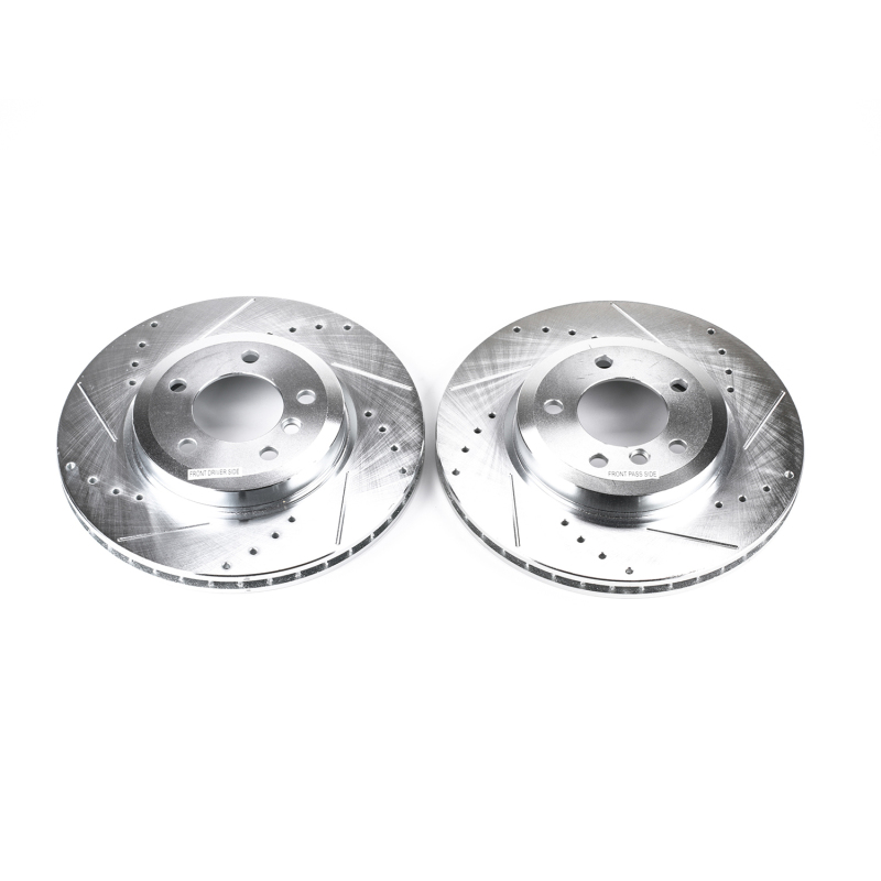 BMW 3 Series Brake Rotors (2) - Front - PowerStop - Evolution Drilled & Slotted - Silver - `01-`06