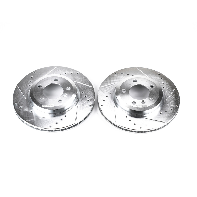 BMW Z4 Brake Rotors (2) - Front - PowerStop - Evolution Drilled & Slotted - Silver - `06-`08