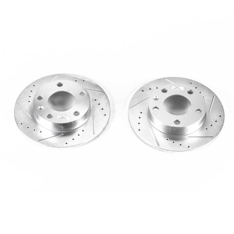 Audi A4 Brake Rotors (2) - Rear - PowerStop - Evolution Drilled & Slotted - Silver - `02-`06