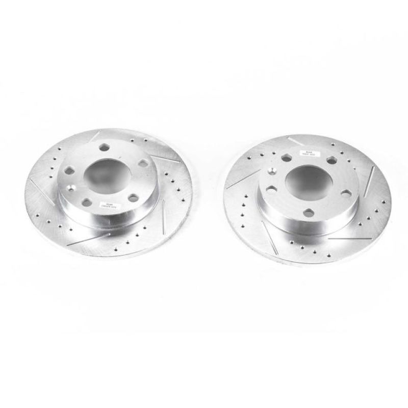 Audi A4 Brake Rotors (2) - Rear - PowerStop - Evolution Drilled & Slotted - Silver - `02-`06