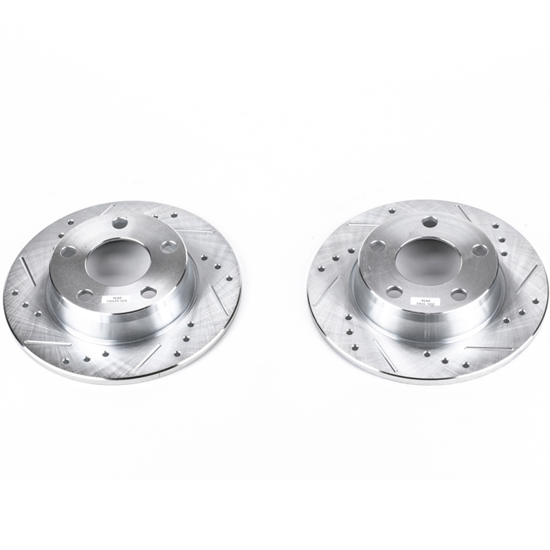 Audi A6 Quattro Brake Rotors (2) - Rear - PowerStop - Evolution Drilled & Slotted - Silver - `98-`04