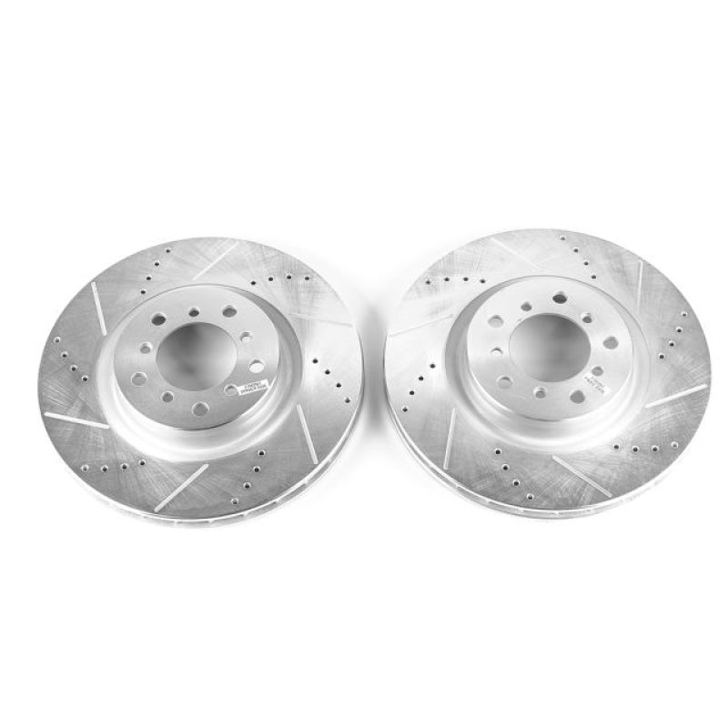 BMW M3 Brake Rotors (2) - Front - PowerStop - Evolution Drilled & Slotted Zinc Plated - Silver - `01-`06 BMW M3 Brake Rotors (2) - Front - PowerStop - Evolution Drilled & Slotted Zinc Plated - Silver - `01-`06