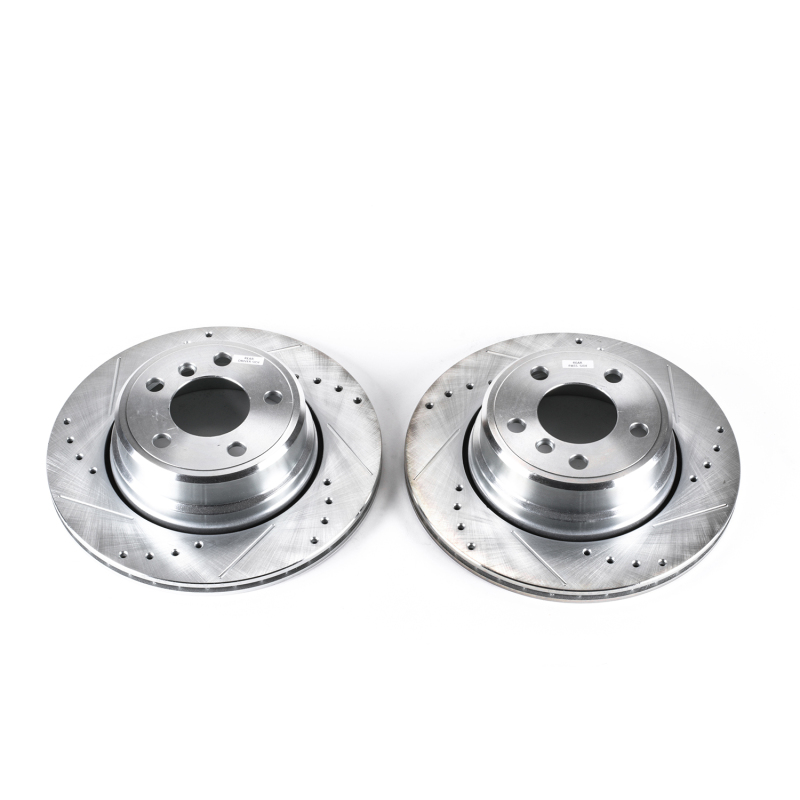 BMW X5 Brake Rotors (2) - Rear - PowerStop - Evolution Drilled & Slotted - Silver Zinc - `02-`06
