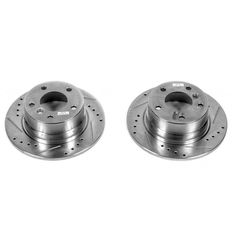 BMW Z4 Brake Rotors (2) - Rear - PowerStop - Evolution Drilled, Slotted & Plated - Silver - `03-`05