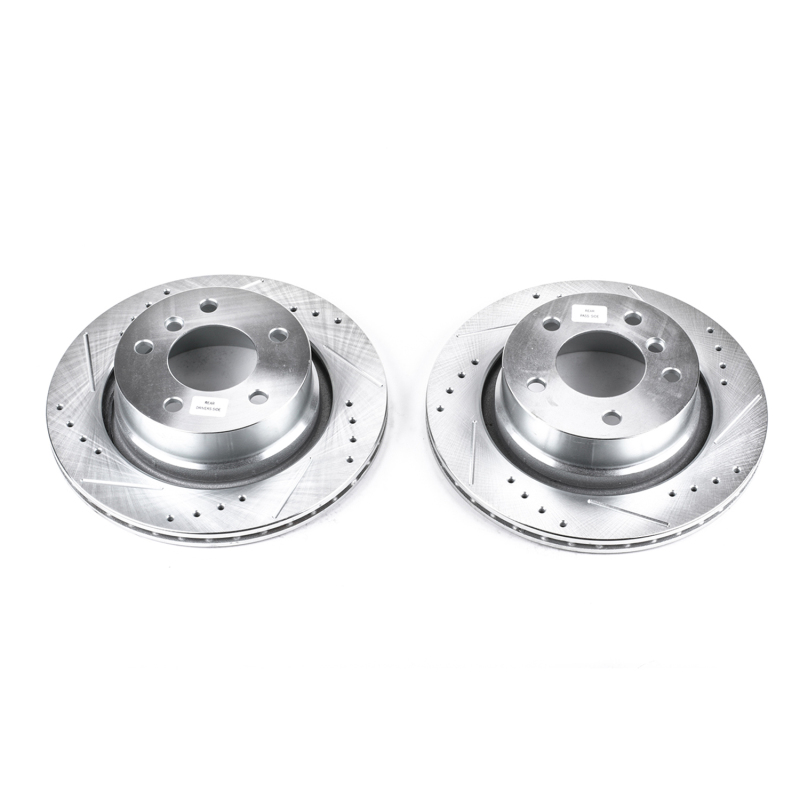 BMW Z4 Brake Rotors (2) - Rear - PowerStop - Evolution Drilled & Slotted - Silver - `03-`08