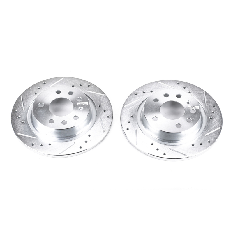 Saab 9-3 Brake Rotors (2) - Rear - PowerStop - Evolution Drilled & Slotted - Silver - `03-`11