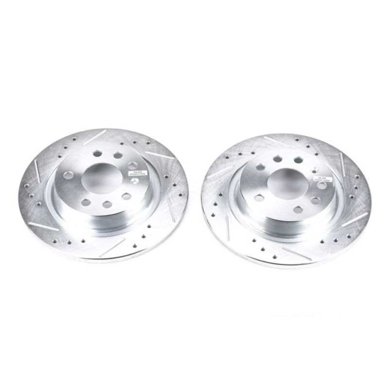 Saab 9-3 Brake Rotors (2) - Rear - PowerStop - Evolution Drilled & Slotted - Silver - `03-`11
