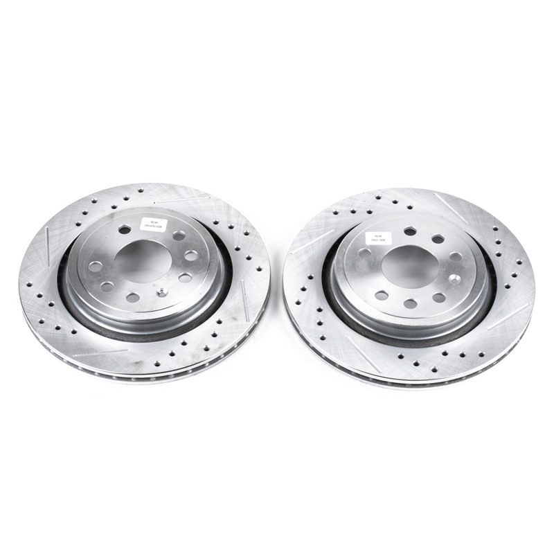 Saab 9-3 Brake Rotors (2) - Rear - PowerStop - Evolution Drilled & Slotted - Silver - `03-`11