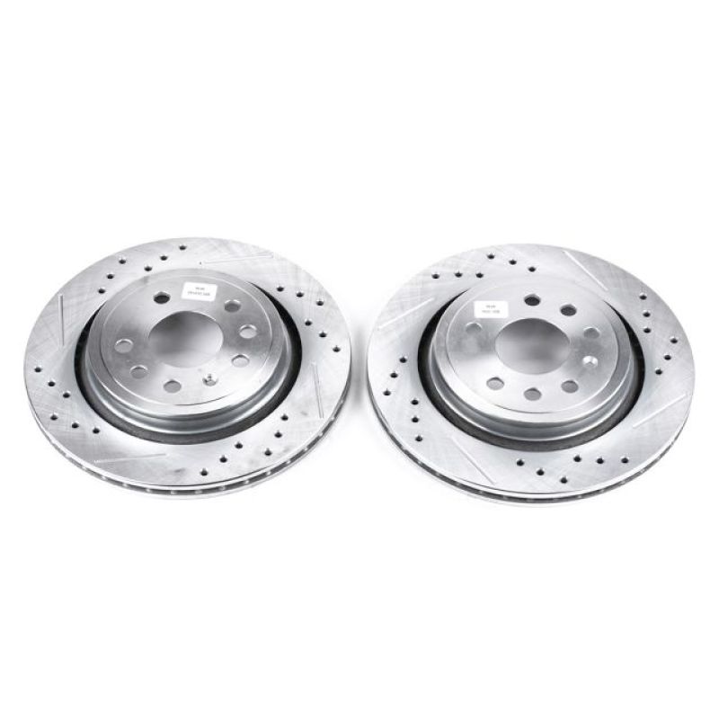 Saab 9-3 Brake Rotors (2) - Rear - PowerStop - Evolution Drilled & Slotted - Silver - `03-`11