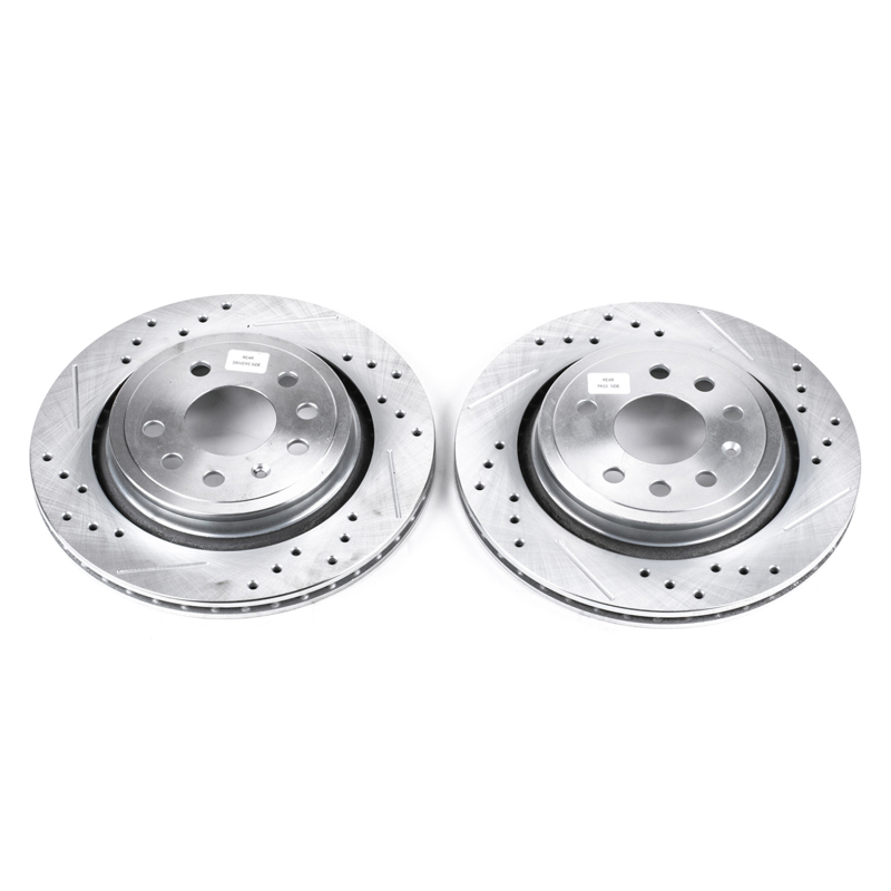 Saab 9-3 Brake Rotors (2) - Rear - PowerStop - Evolution Drilled & Slotted - Silver - `03-`11