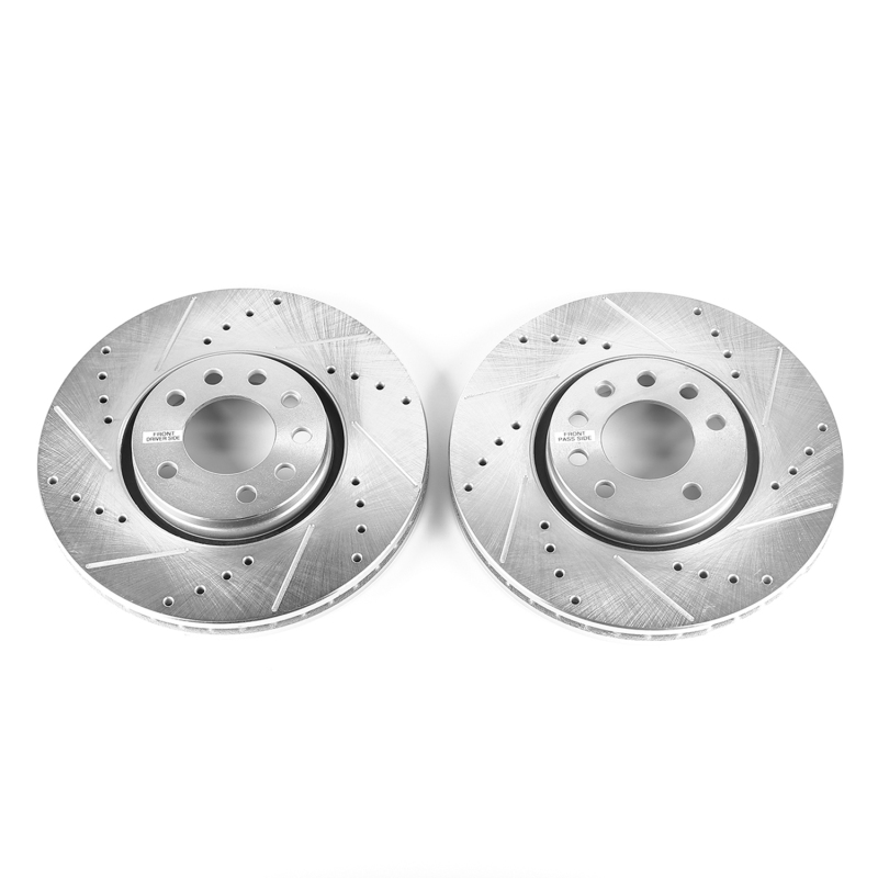 Saab 9-3 Brake Rotors (2) - Front - PowerStop - Evolution Drill/Slot - Silver - `03-`11