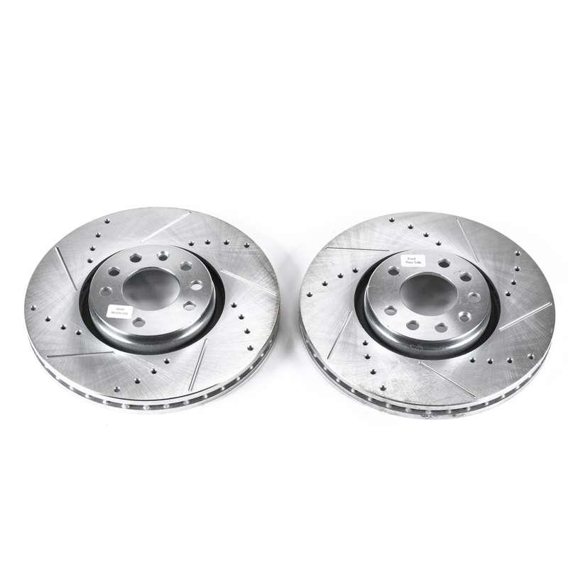 Saab 9-3 Brake Rotors (2) - Front - PowerStop - Evolution Drilled & Slotted - Silver - `06-`11