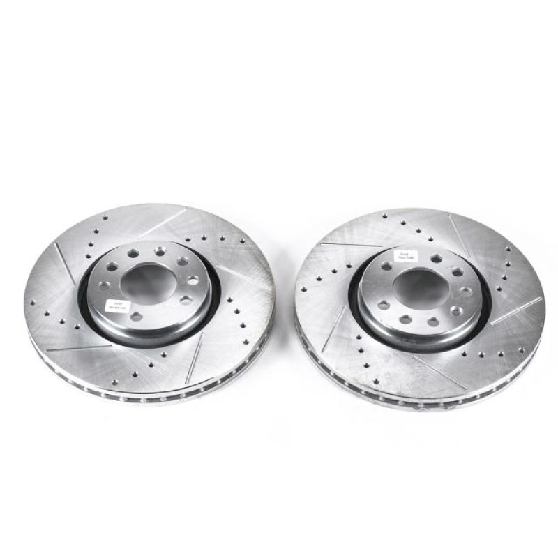 Saab 9-3 Brake Rotors (2) - Front - PowerStop - Evolution Drilled & Slotted - Silver - `06-`11
