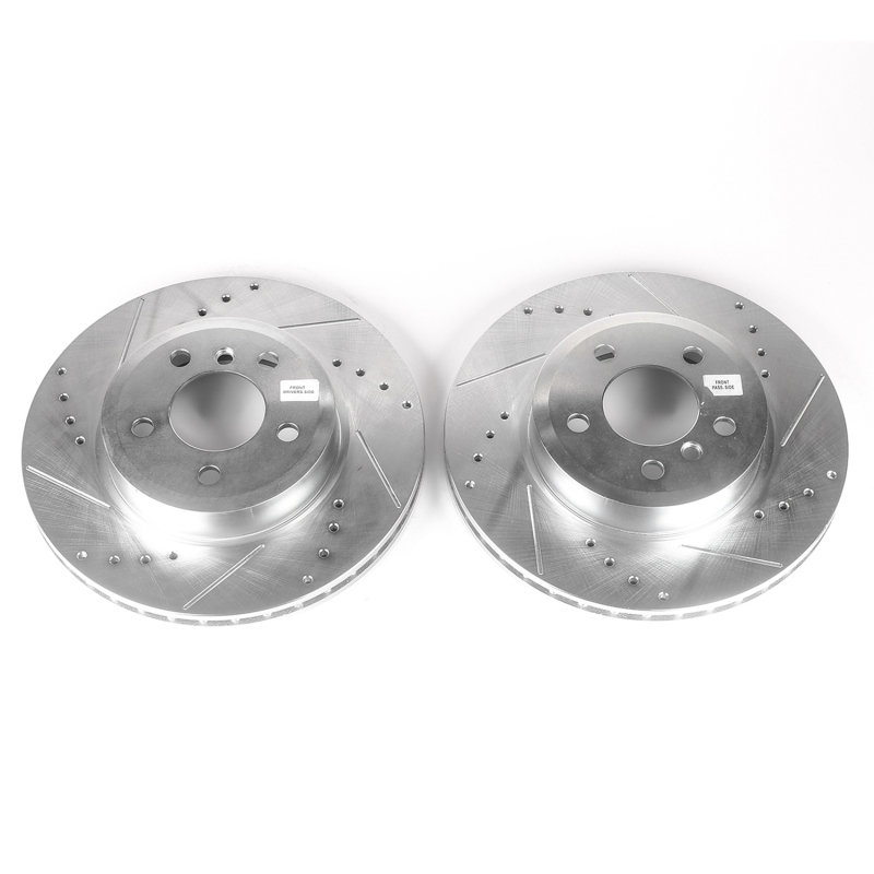 BMW X3 Brake Rotors (2) - Front - PowerStop - Evolution Drilled & Slotted - Silver - `04-`10