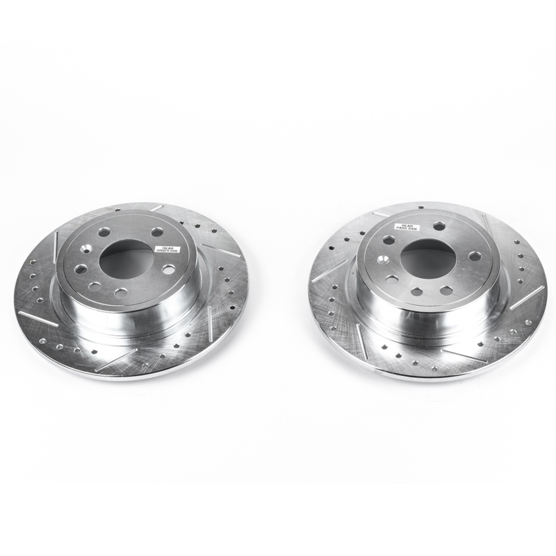 Saab 9-5 Brake Rotors (2) - Rear - PowerStop - Evolution Drilled & Slotted Rotors - Silver - `99-`10