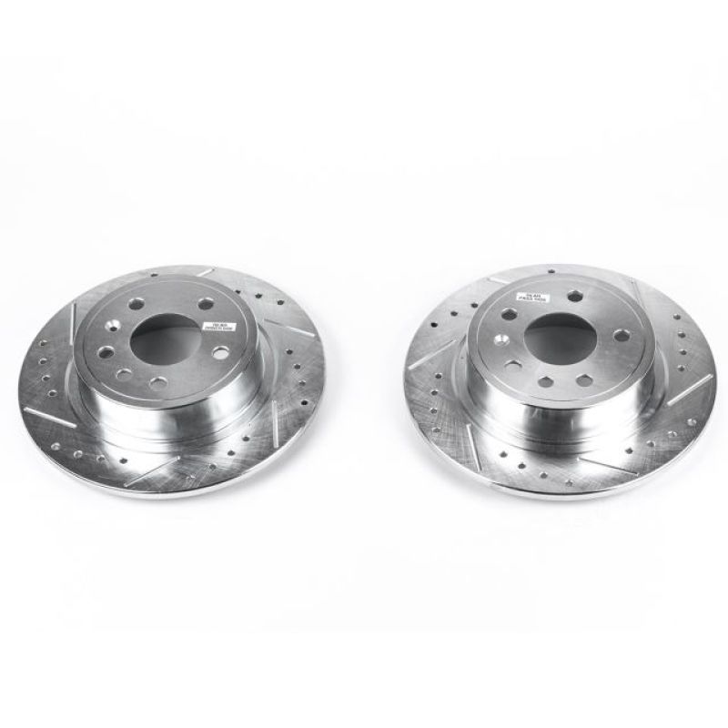Saab 9-5 Brake Rotors (2) - Rear - PowerStop - Evolution Drilled & Slotted Rotors - Silver - `99-`10