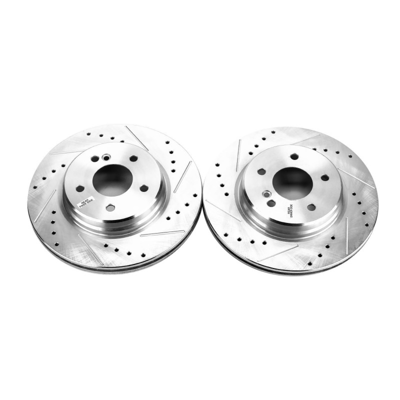 Chrysler Crossfire Brake Rotors (2) - Rear - PowerStop - Evolution Drilled & Slotted - Silver Zinc Dichromate - `05-`06