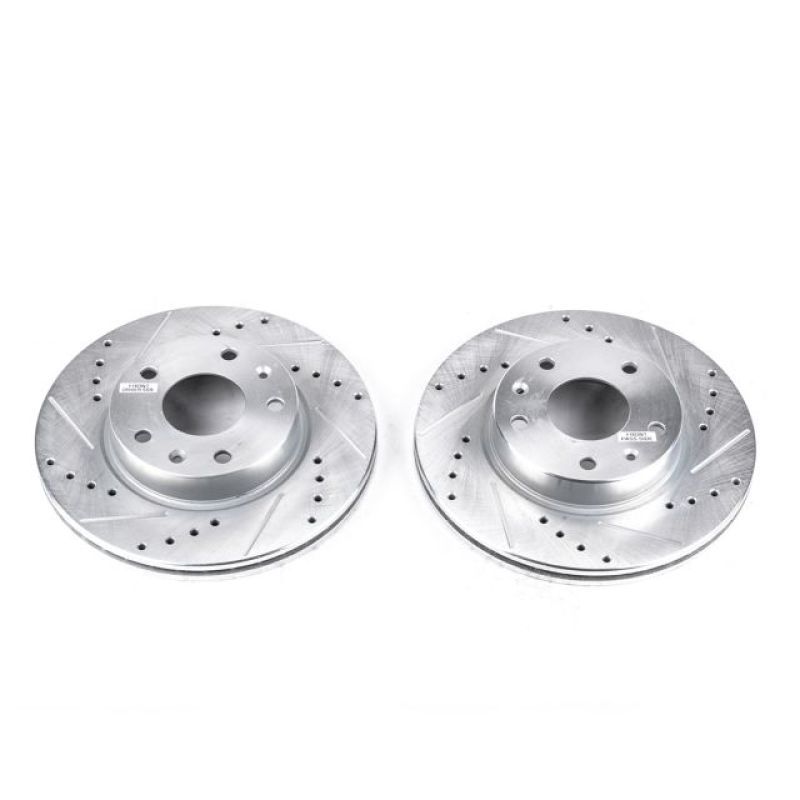 Land Rover Freelander Brake Rotors (2) - Front - PowerStop - Evolution Drilled & Slotted Zinc Plated - Silver - `02-`05 Land Rover Freelander Brake Rotors (2) - Front - PowerStop - Evolution Drilled & Slotted Zinc Plated - Silver - `02-`05
