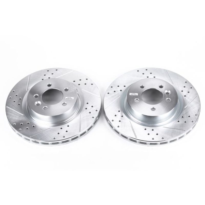 Land Rover Range Rover Sport Brake Rotors (2) - Front - PowerStop - Evolution Drilled & Slotted, Zinc Plated - Silver - `06-`17 Land Rover Range Rover Sport Brake Rotors (2) - Front - PowerStop - Evolution Drilled & Slotted, Zinc Plated - Silver - `06-`17