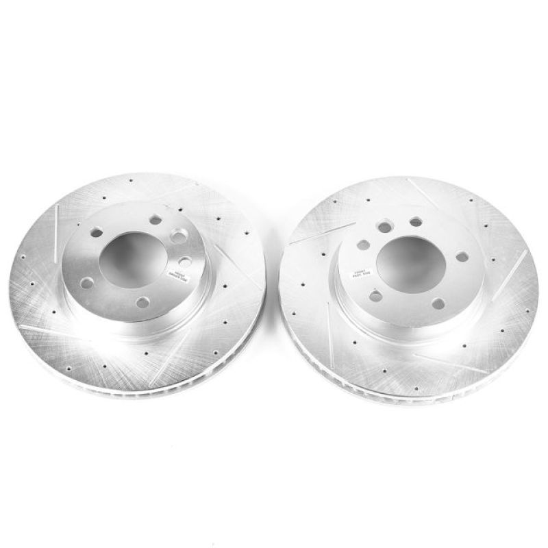 Porsche Cayenne Brake Rotors (2) - Front - PowerStop - Evolution Drilled & Slotted - Silver - `04-`06