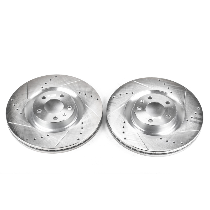 Audi S4 Brake Rotors (2) - Front - PowerStop - Evolution Drilled & Slotted - Silver - `04-`09