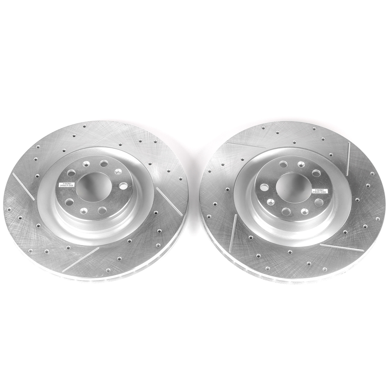 Audi A6 Quattro Brake Rotors (2) - Front - PowerStop - Evolution Drilled & Slotted - Silver - `09-`10