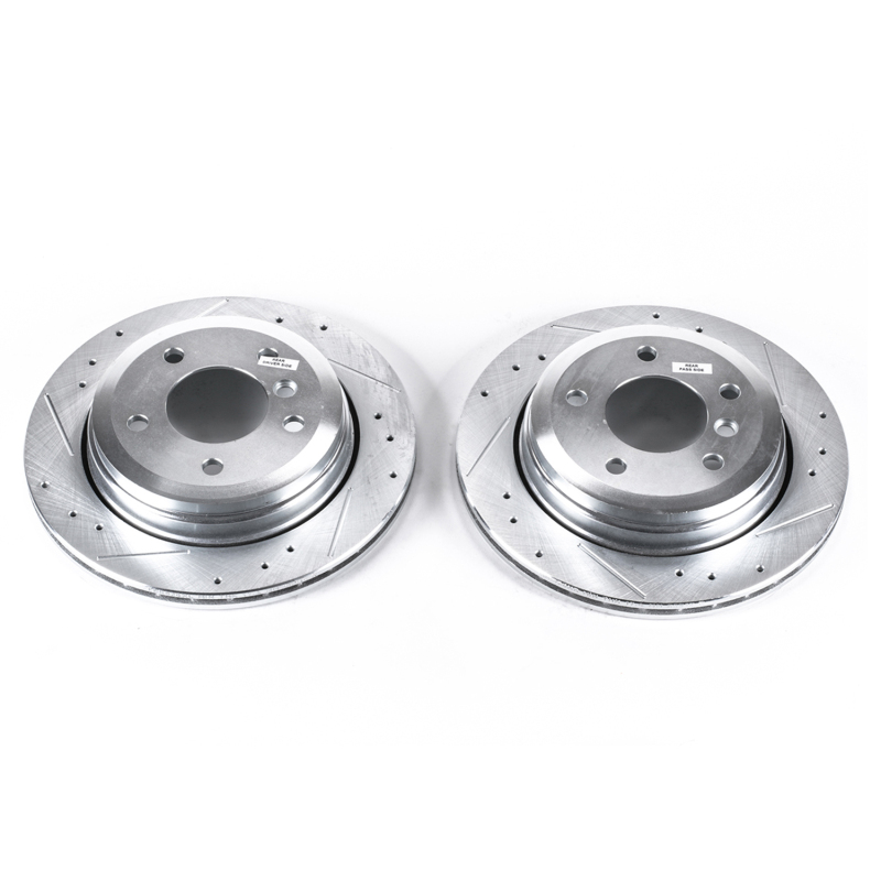 BMW 3 Series Brake Rotors (2) - Rear - PowerStop - Evolution Drilled & Slotted Rotors - Silver - `01-`05