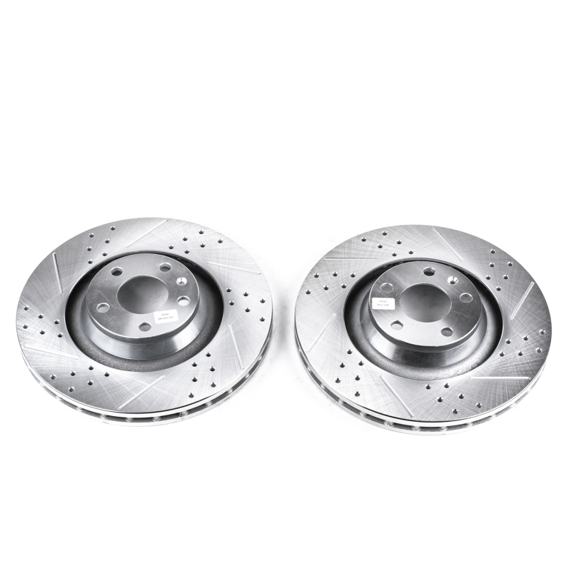 Audi A6 Quattro Brake Rotors (2) - Front - PowerStop - Evolution Drilled & Slotted Rotors - Silver - `05-`11