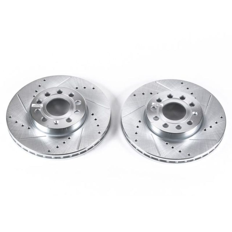 Audi A3 Brake Rotors (2) - Front - PowerStop - Evolution Drilled & Slotted - Silver - `10-`13 Audi A3 Brake Rotors (2) - Front - PowerStop - Evolution Drilled & Slotted - Silver - `10-`13