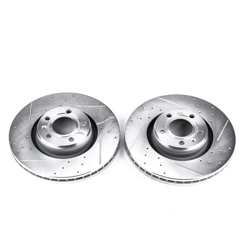Audi A6 Brake Rotors (2) - Front - PowerStop - Evolution Drilled & Slotted - Silver - `05-`11